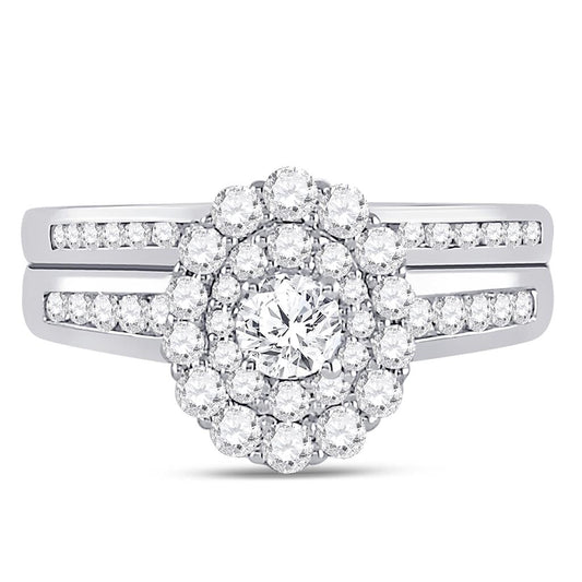 14k White Gold Round Diamond Bridal Wedding Ring Set 1 Cttw (Certified)