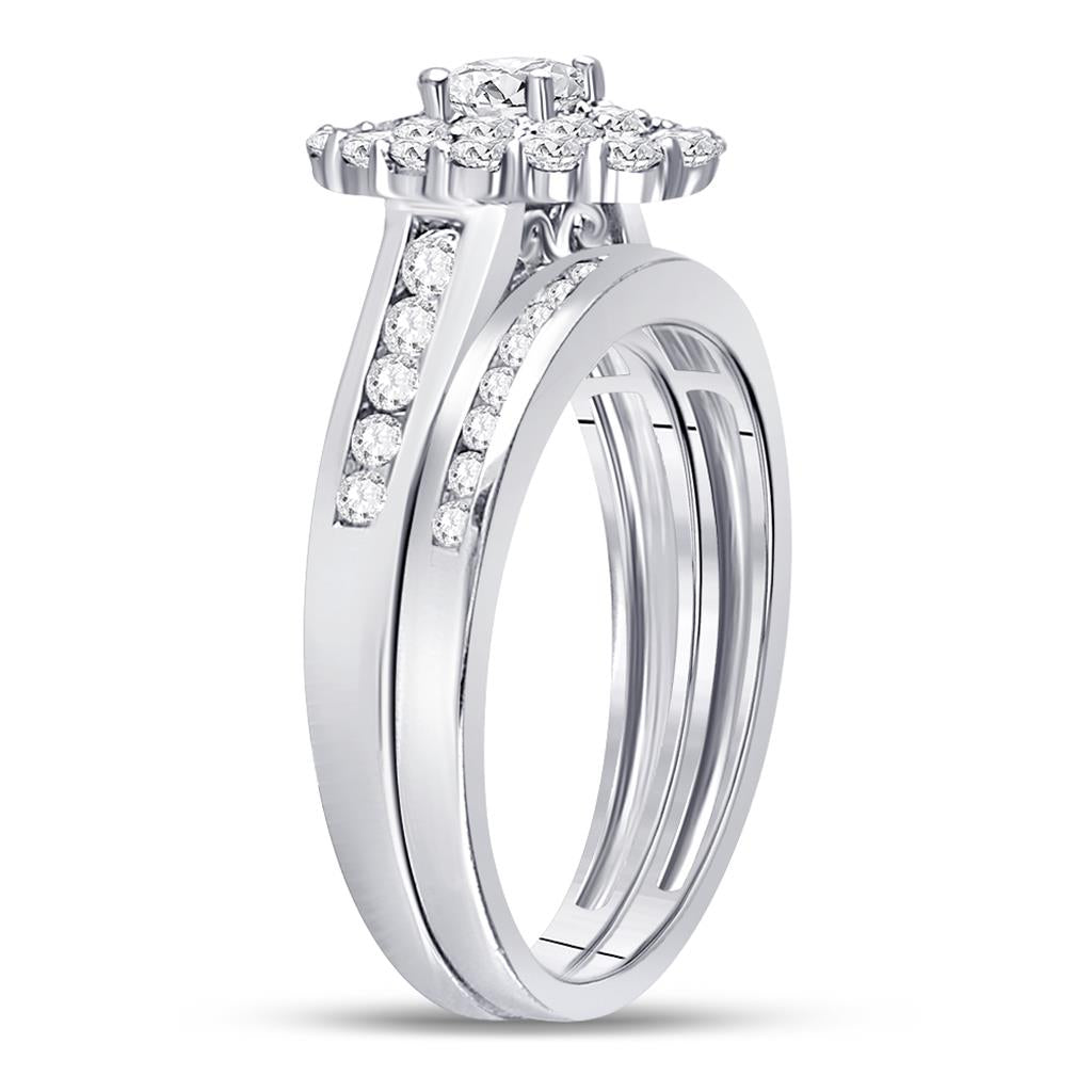14k White Gold Round Diamond Bridal Wedding Ring Set 1 Cttw (Certified)