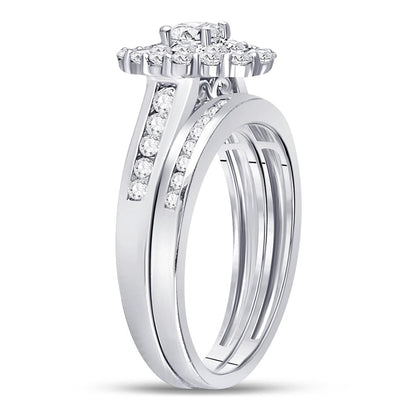 14k White Gold Round Diamond Bridal Wedding Ring Set 1 Cttw (Certified)