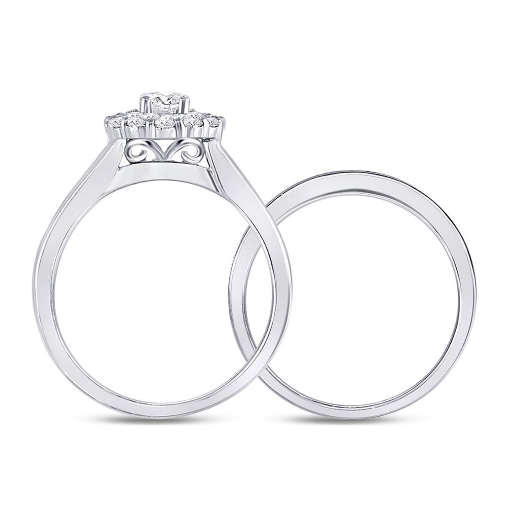 14k White Gold Round Diamond Bridal Wedding Ring Set 1 Cttw (Certified)