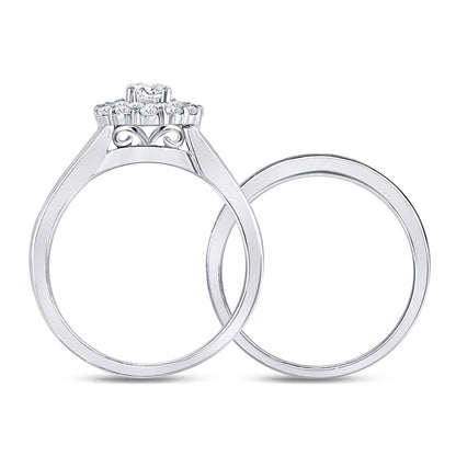 14k White Gold Round Diamond Bridal Wedding Ring Set 1 Cttw (Certified)