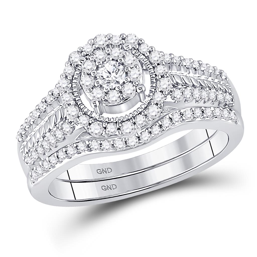 14k White Gold Round Diamond Bridal Wedding Ring Set 1/2 Cttw