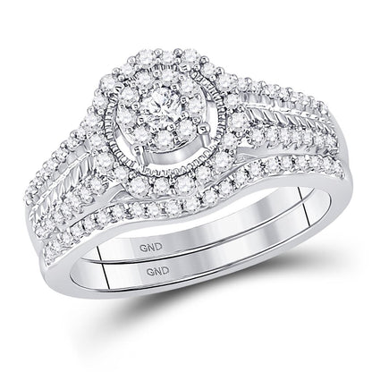 14k White Gold Round Diamond Bridal Wedding Ring Set 1/2 Cttw