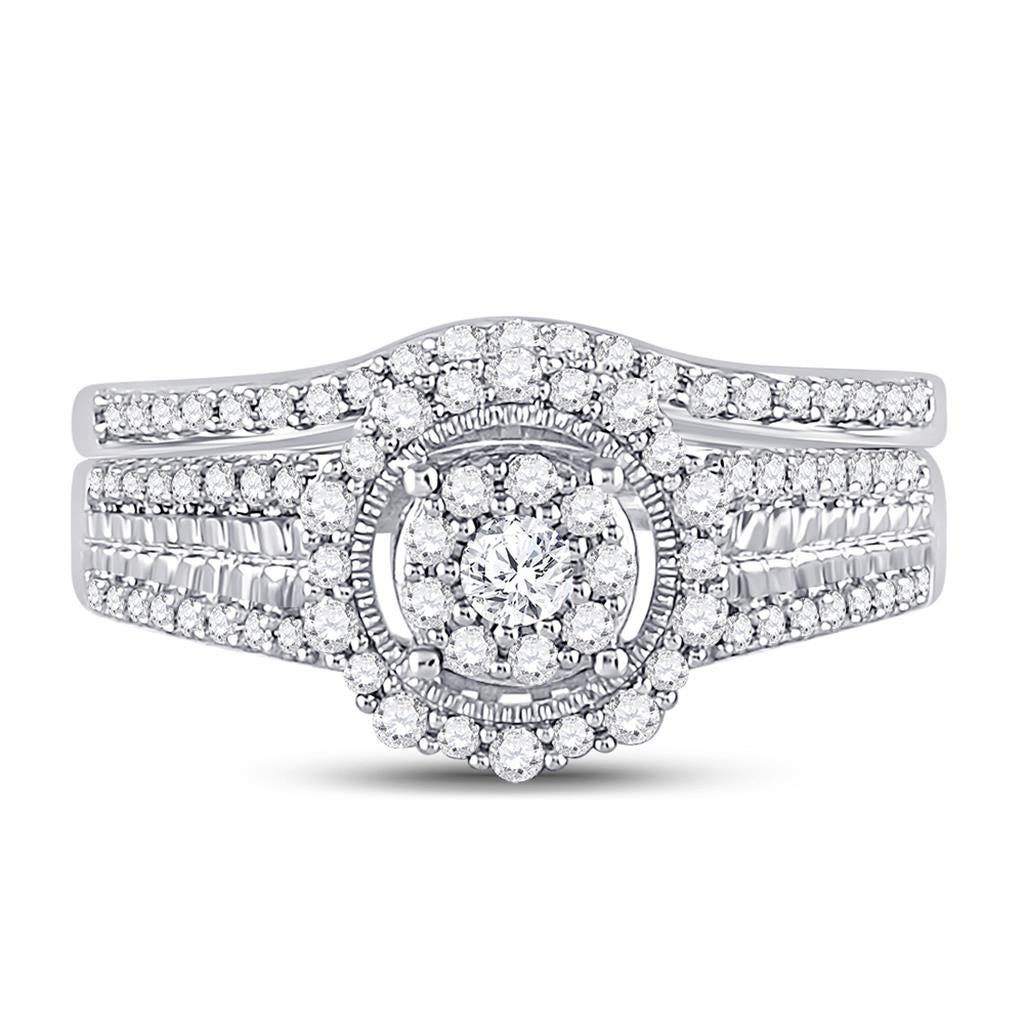 14k White Gold Round Diamond Bridal Wedding Ring Set 1/2 Cttw