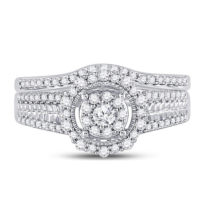 14k White Gold Round Diamond Bridal Wedding Ring Set 1/2 Cttw