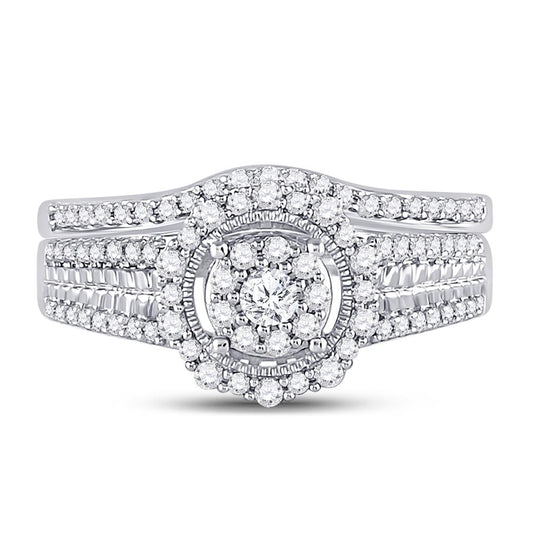 14k White Gold Round Diamond Bridal Wedding Ring Set 1/2 Cttw