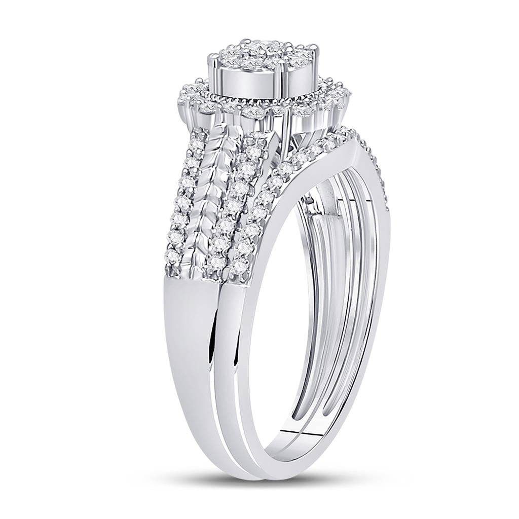 14k White Gold Round Diamond Bridal Wedding Ring Set 1/2 Cttw