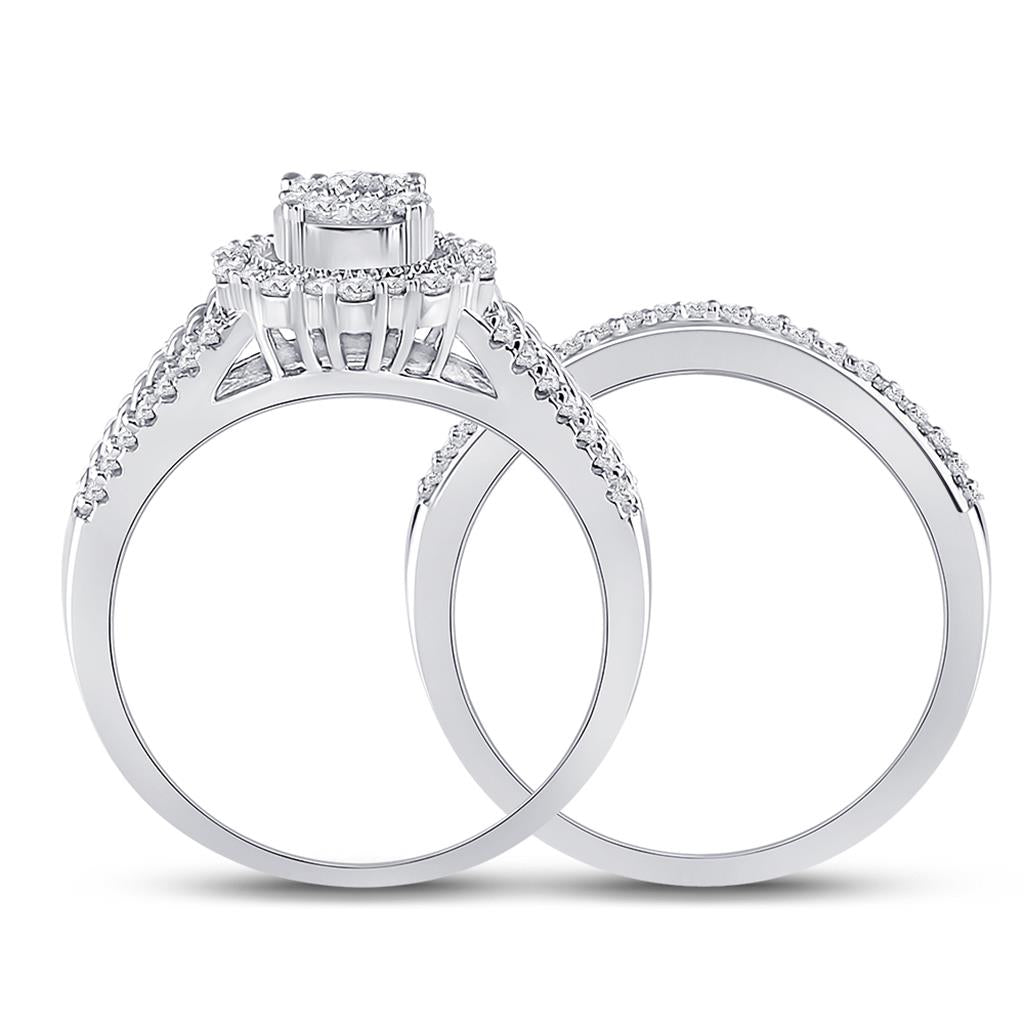 14k White Gold Round Diamond Bridal Wedding Ring Set 1/2 Cttw