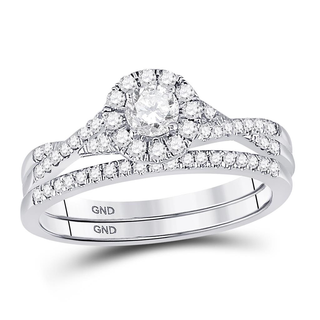 14k White Gold Round Diamond Bridal Wedding Ring Set 5/8 Cttw (Certified)