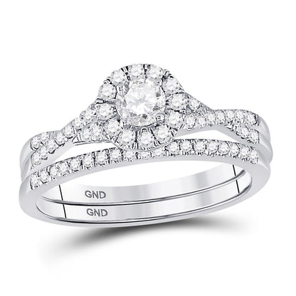 14k White Gold Round Diamond Bridal Wedding Ring Set 5/8 Cttw (Certified)