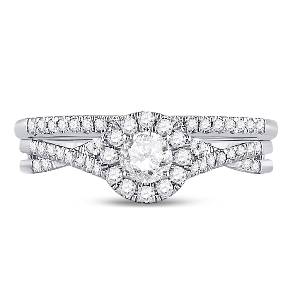 14k White Gold Round Diamond Bridal Wedding Ring Set 5/8 Cttw (Certified)