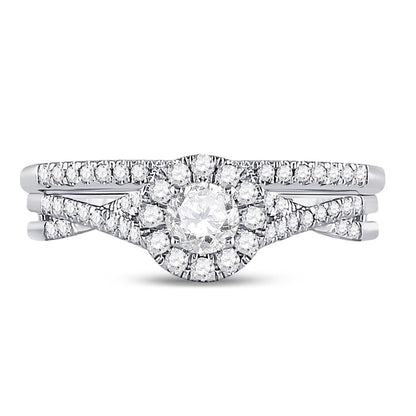 14k White Gold Round Diamond Bridal Wedding Ring Set 5/8 Cttw (Certified)