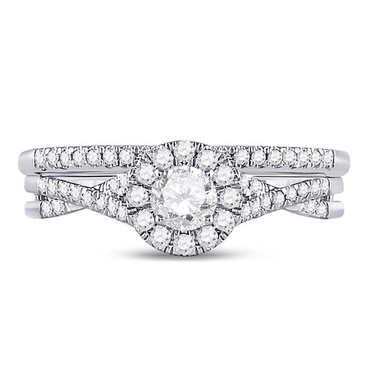 14k White Gold Round Diamond Bridal Wedding Ring Set 5/8 Cttw (Certified)