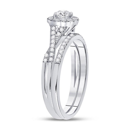 14k White Gold Round Diamond Bridal Wedding Ring Set 5/8 Cttw (Certified)