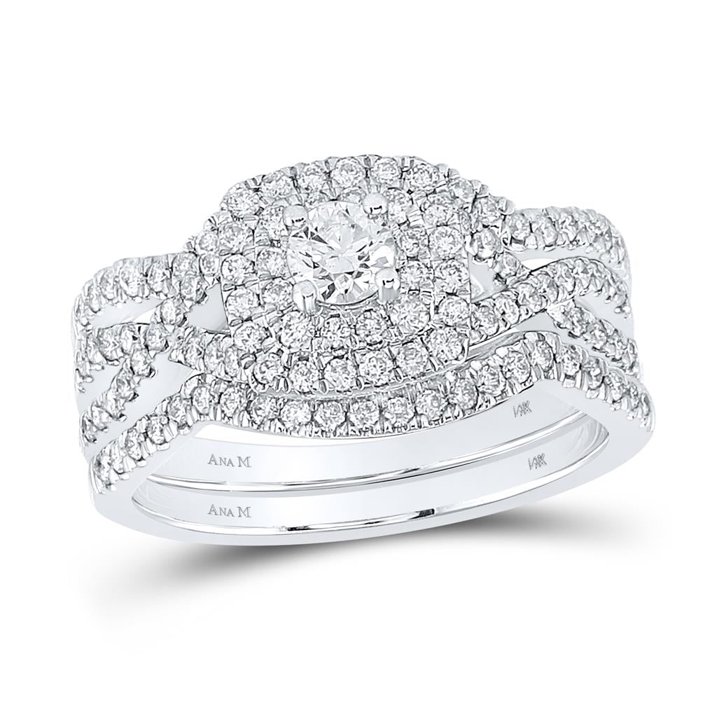 14k White Gold Round Diamond Bridal Wedding Ring Set 7/8 Cttw (Certified)