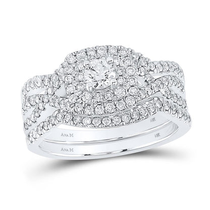 14k White Gold Round Diamond Bridal Wedding Ring Set 7/8 Cttw (Certified)