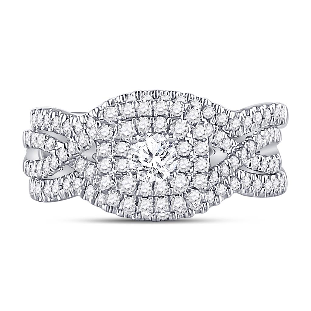 14k White Gold Round Diamond Bridal Wedding Ring Set 7/8 Cttw (Certified)