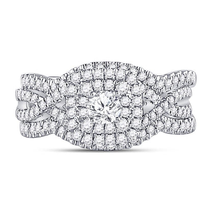 14k White Gold Round Diamond Bridal Wedding Ring Set 7/8 Cttw (Certified)