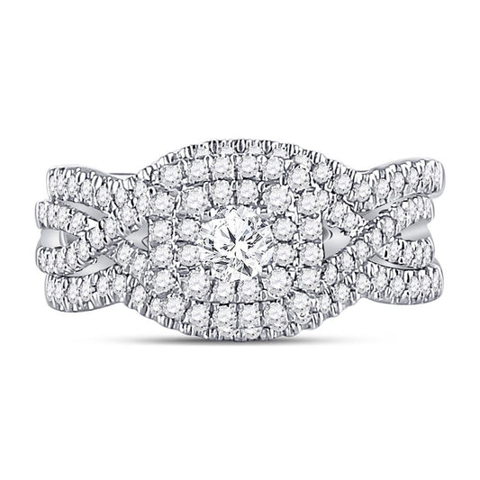 14k White Gold Round Diamond Bridal Wedding Ring Set 7/8 Cttw (Certified)