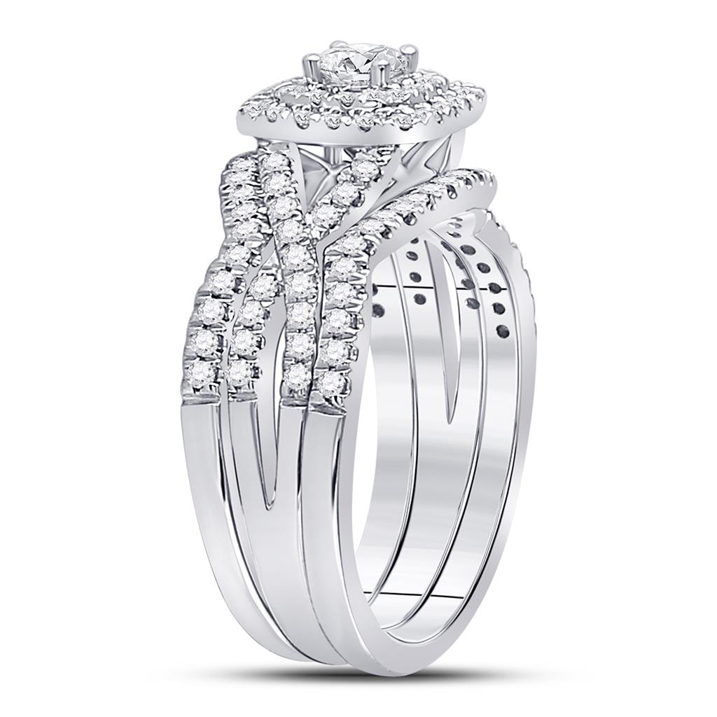 14k White Gold Round Diamond Bridal Wedding Ring Set 7/8 Cttw (Certified)