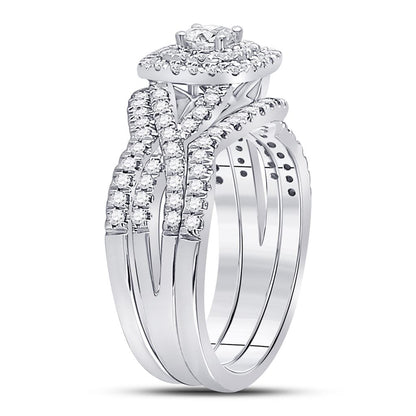 14k White Gold Round Diamond Bridal Wedding Ring Set 7/8 Cttw (Certified)