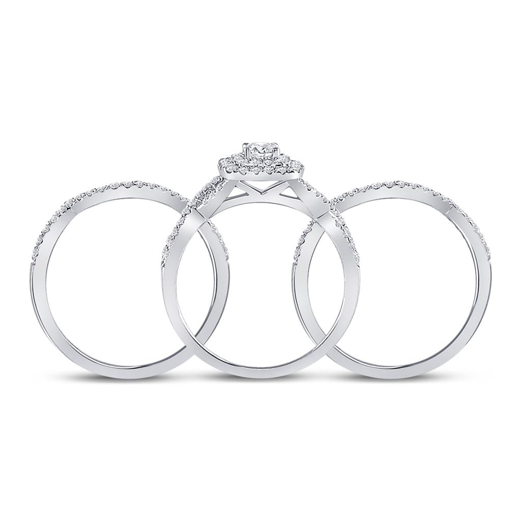 14k White Gold Round Diamond Bridal Wedding Ring Set 7/8 Cttw (Certified)