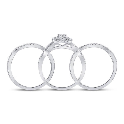 14k White Gold Round Diamond Bridal Wedding Ring Set 7/8 Cttw (Certified)