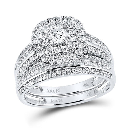 14k White Gold Round Diamond Bridal Wedding Ring Set 1 Cttw