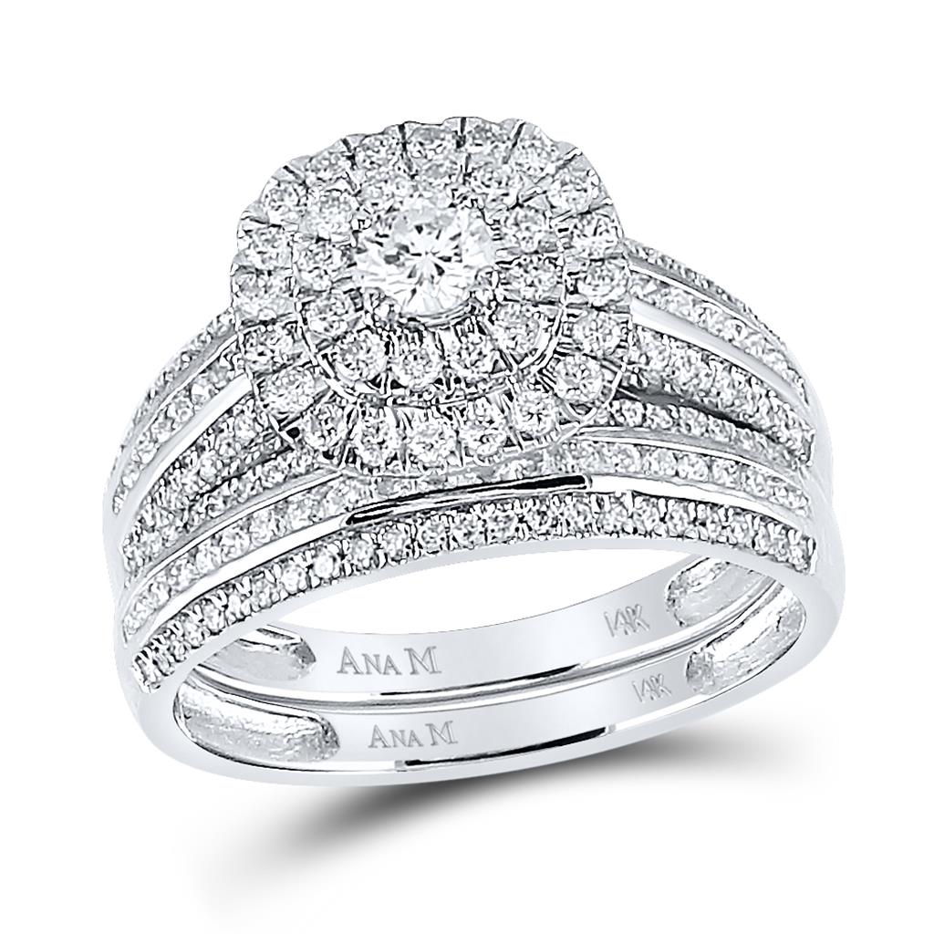 14k White Gold Round Diamond Bridal Wedding Ring Set 1 Cttw
