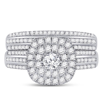 14k White Gold Round Diamond Bridal Wedding Ring Set 1 Cttw