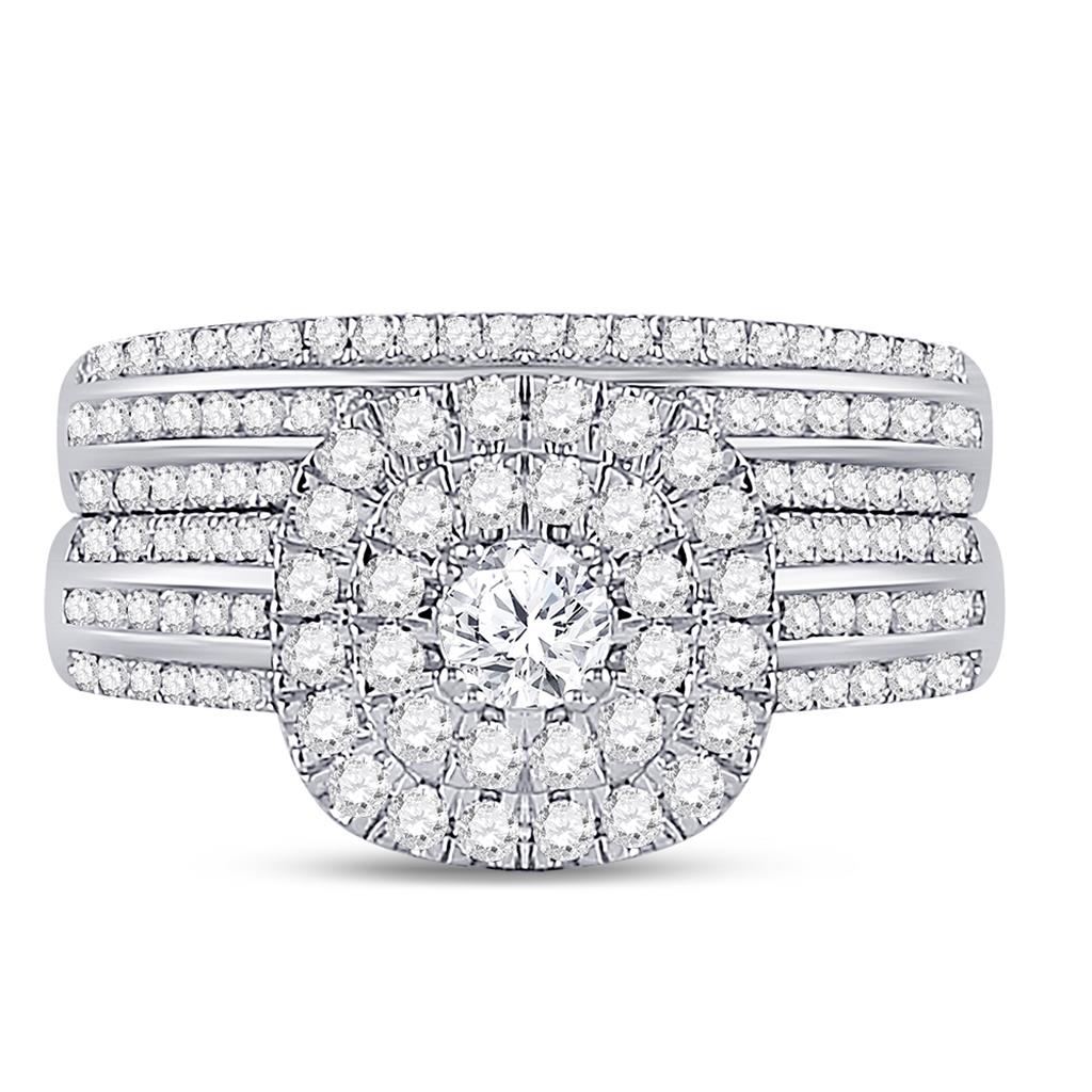 14k White Gold Round Diamond Bridal Wedding Ring Set 1 Cttw