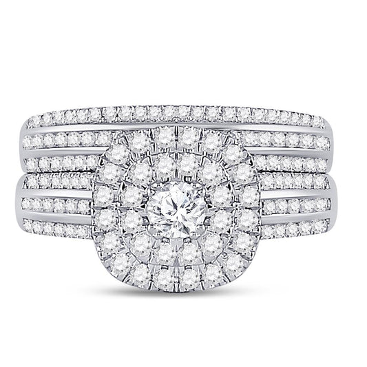 14k White Gold Round Diamond Bridal Wedding Ring Set 1 Cttw