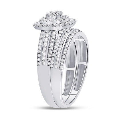 14k White Gold Round Diamond Bridal Wedding Ring Set 1 Cttw