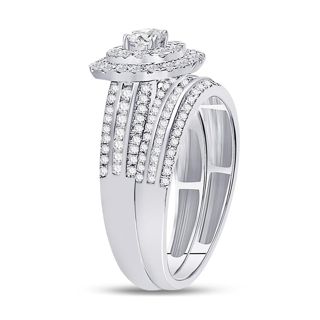 14k White Gold Round Diamond Bridal Wedding Ring Set 1 Cttw