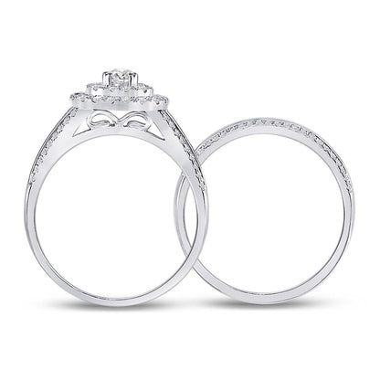 14k White Gold Round Diamond Bridal Wedding Ring Set 1 Cttw