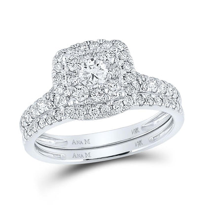 14k White Gold Round Diamond Bridal Wedding Ring Set 1 Cttw (Certified)