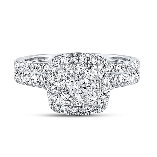 14k White Gold Round Diamond Bridal Wedding Ring Set 1 Cttw (Certified)
