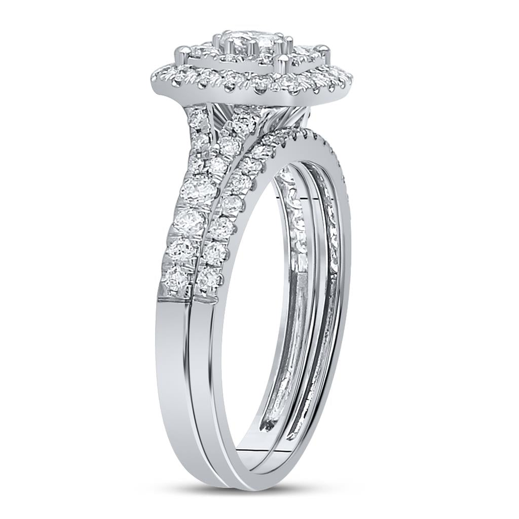 14k White Gold Round Diamond Bridal Wedding Ring Set 1 Cttw (Certified)