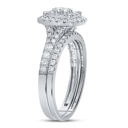 14k White Gold Round Diamond Bridal Wedding Ring Set 1 Cttw (Certified)