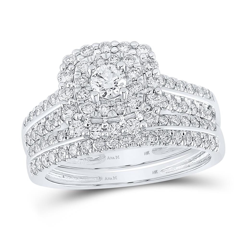 14k White Gold Round Diamond Bridal Wedding Ring Set 1 Cttw (Certified)
