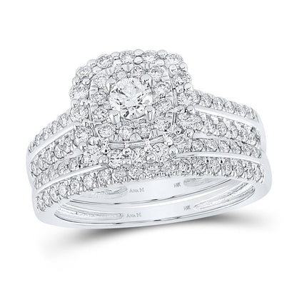 14k White Gold Round Diamond Bridal Wedding Ring Set 1 Cttw (Certified)