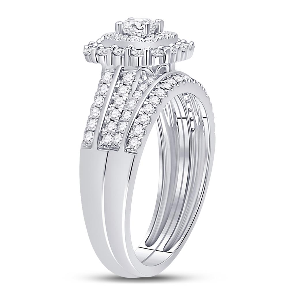14k White Gold Round Diamond Bridal Wedding Ring Set 1 Cttw (Certified)