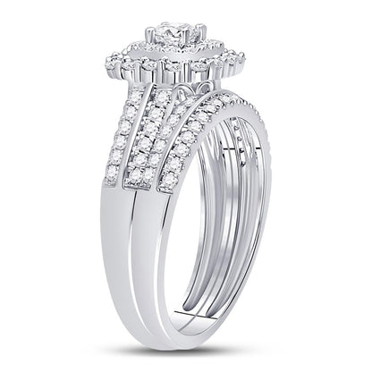 14k White Gold Round Diamond Bridal Wedding Ring Set 1 Cttw (Certified)