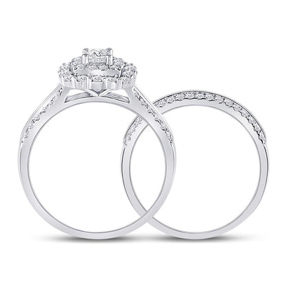 14k White Gold Round Diamond Bridal Wedding Ring Set 1 Cttw (Certified)