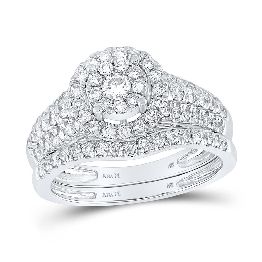 14k White Gold Round Diamond Bridal Wedding Ring Set 1 Cttw