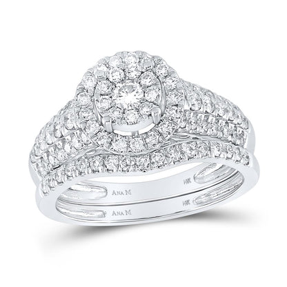 14k White Gold Round Diamond Bridal Wedding Ring Set 1 Cttw