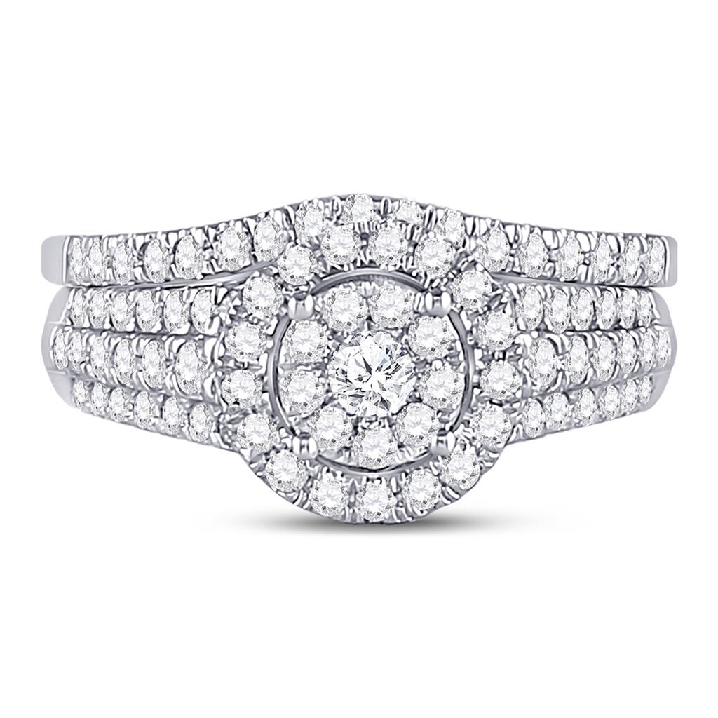 14k White Gold Round Diamond Bridal Wedding Ring Set 1 Cttw