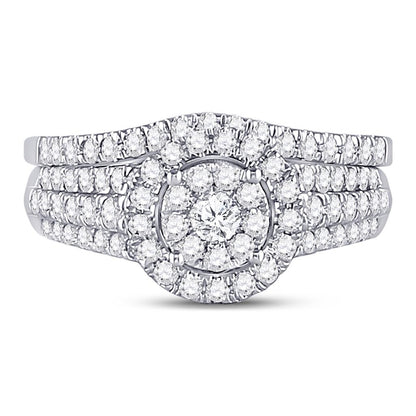 14k White Gold Round Diamond Bridal Wedding Ring Set 1 Cttw
