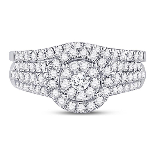 14k White Gold Round Diamond Bridal Wedding Ring Set 1 Cttw
