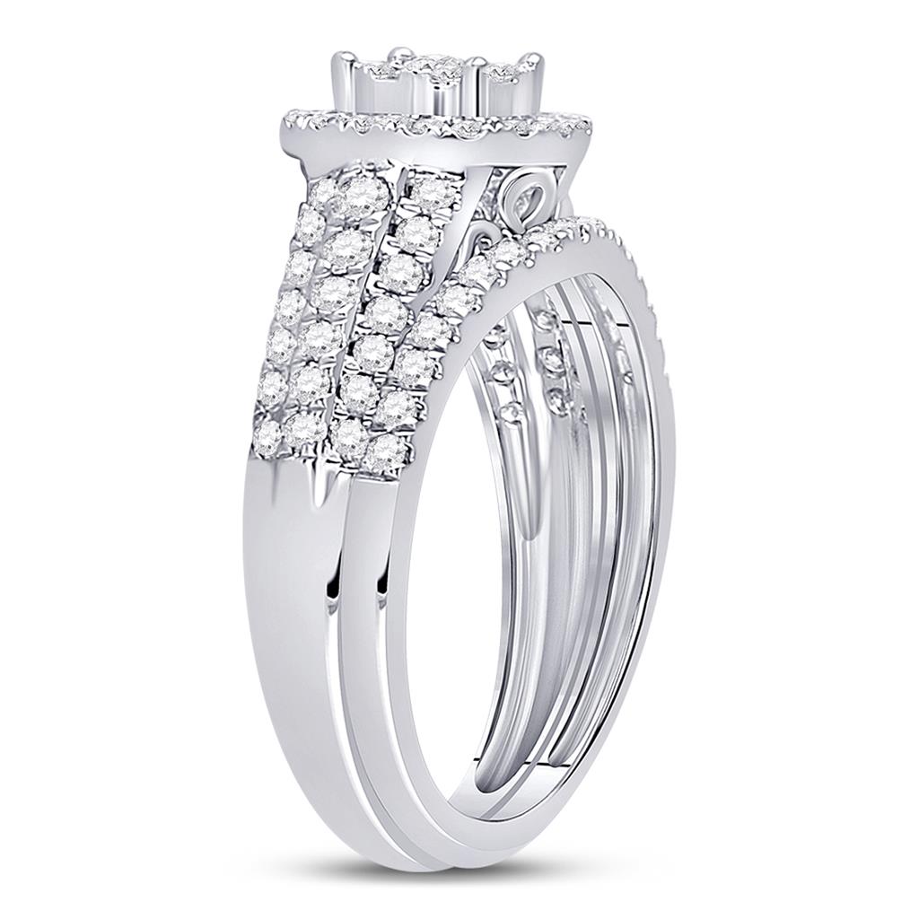 14k White Gold Round Diamond Bridal Wedding Ring Set 1 Cttw